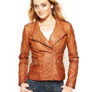 Guess Quilted Faux-Leather Moto Jacket